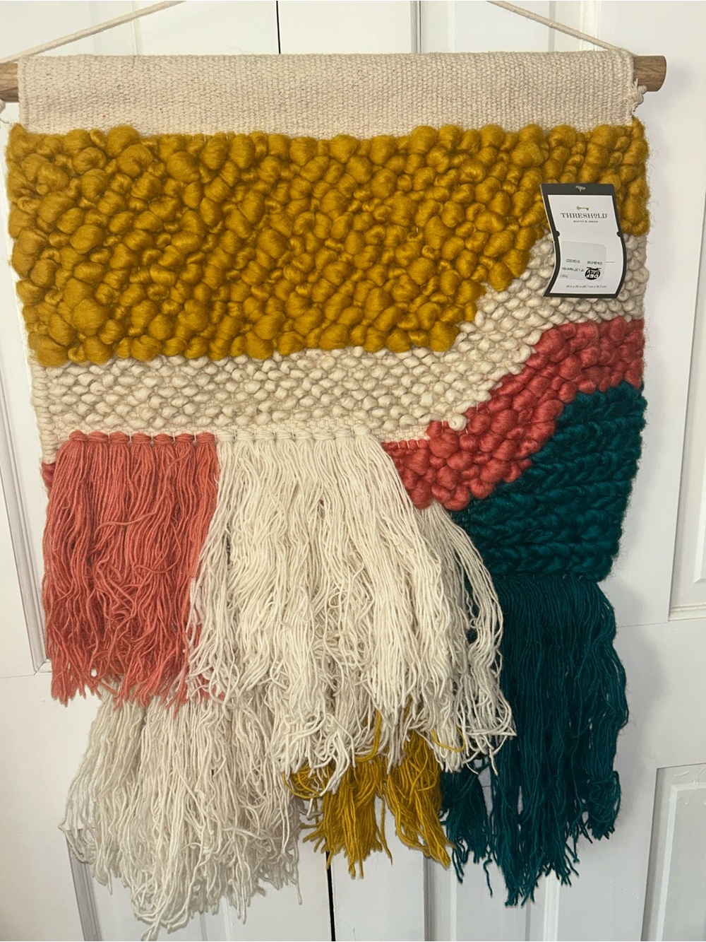 Threshold Chunky Handwoven Tapestry Mustard, Cream, Coral & Teal . 18” x 30”